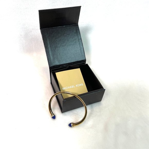 NIB Michael Kors Gold Tone/ Blue Arrow Open Cuff Lapis Stones Bracelet - Picture 6 of 13